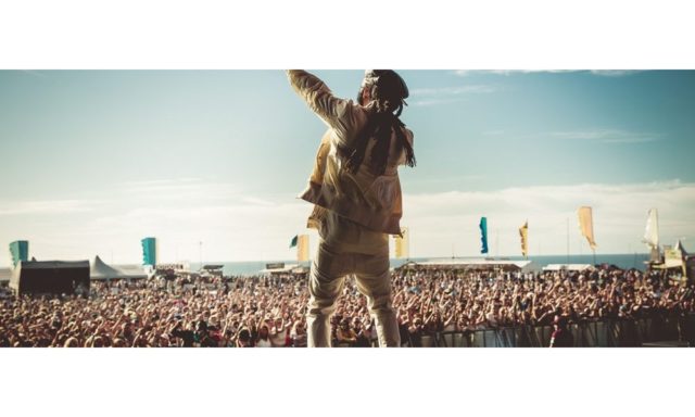 Singing to the crowd at Boardmasters in Newquay, Cornwall