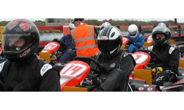 Lining up at the start of a go kart race at St Eval