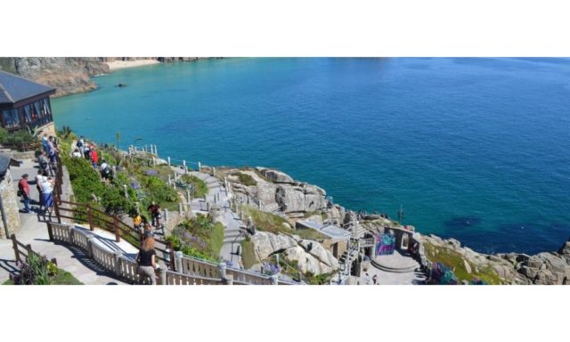 View of Porthcurno overlooking the Minack Theatre in west Cornwall